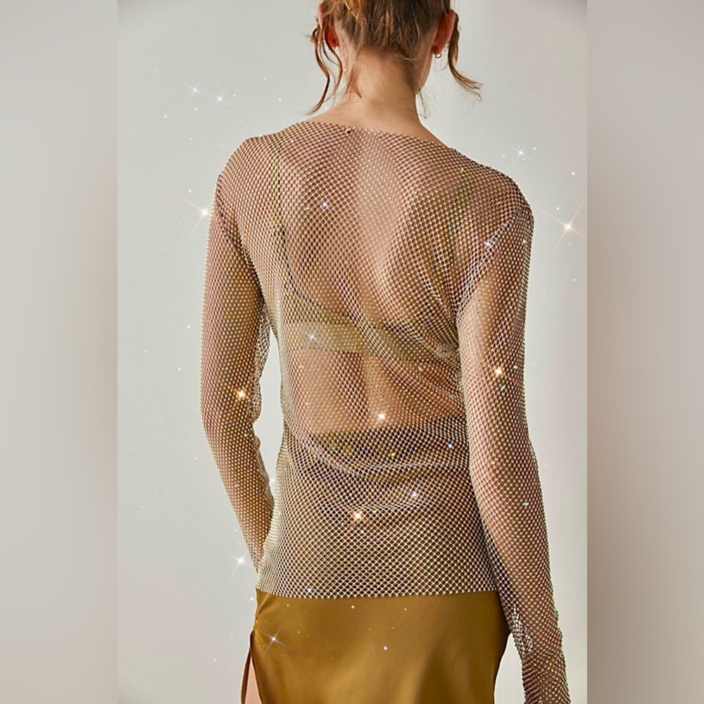 FREE PEOPLE Intimately Filter Finish Sequins Long Sleeve Mesh Top - Picture 7 of 8
